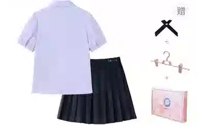 东鲸岁时记 泰式校服毕业季小清新穿搭学院风套装夏日多巴胺一整套翻领泡泡袖领结短袖衬衫纯色舒适百褶半身裙制服 女款 礼盒装