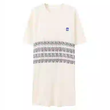 贴身领域 条纹印花圆领套头宽松休闲可外穿短袖 夏季睡裙 女款 米黄