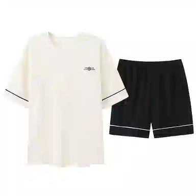 贴身领域 时尚字母圆领短袖带口袋可外穿薄款棉质休闲家居服三分裤睡衣套装 女款 图色