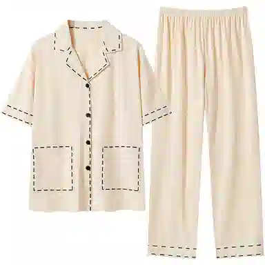 贴身领域 圆领短袖长裤可外穿薄款棉质休闲家居服睡衣套装 女款 图色