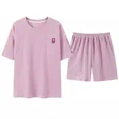 贴身领域 时尚字母爱心图案圆领短袖薄款休闲三分裤可外穿家居服睡衣套装 女款 粉色