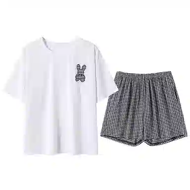 贴身领域 圆领简约舒适短袖上衣松紧腰三分裤睡衣套装 女款 白色