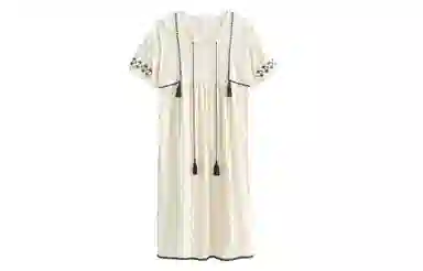 歌倩雅 简约舒适透气短袖睡裙 女款 乳白色