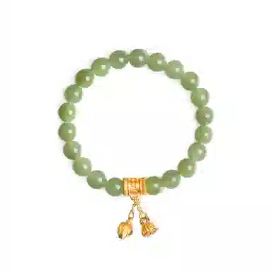 佐卡伊 六字真言两世欢黄金莲蓬 足金和田玉 手串 女款 青玉