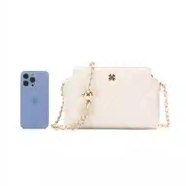 红蜻蜓 菱格链条包小香风真皮 头层牛皮革 斜挎包 小号 女款 黑色/白色/酒红