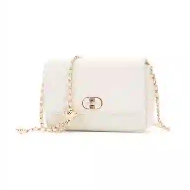 红蜻蜓    时尚百搭 头层牛皮拼超细纤维合成革菱格链条包   女款   白色/黑色  单肩斜挎包