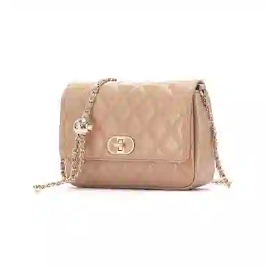 红蜻蜓    时尚百搭 头层牛皮拼超细纤维合成革菱格链条包   女款   白色/黑色  单肩斜挎包