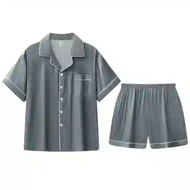 兰缪 夏季冰丝短袖时尚休闲短裤睡衣套装 男款 黑色