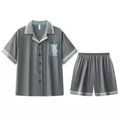 兰缪 夏季冰丝短袖时尚休闲短裤睡衣套装 男款 黑色