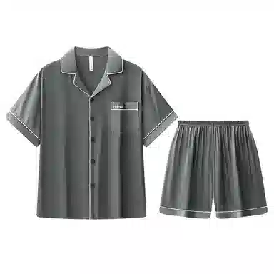 兰缪 夏季冰丝短袖时尚休闲短裤睡衣套装 男款 黑色