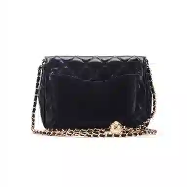 红蜻蜓    时尚百搭 头层牛皮拼超细纤维合成革菱格链条包   女款   白色/黑色  单肩斜挎包