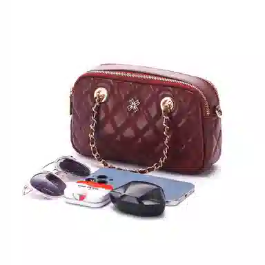 红蜻蜓 头层牛皮 斜挎包 菱格链条 女款 多色