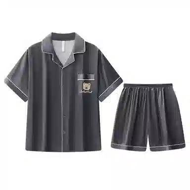 兰缪 夏季冰丝短袖时尚休闲短裤睡衣套装 男款 黑色