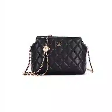 红蜻蜓 菱格链条包小香风真皮 头层牛皮革 斜挎包 小号 女款 黑色/白色/酒红