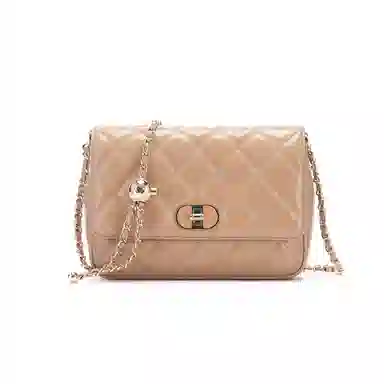 红蜻蜓    时尚百搭 头层牛皮拼超细纤维合成革菱格链条包   女款   白色/黑色  单肩斜挎包