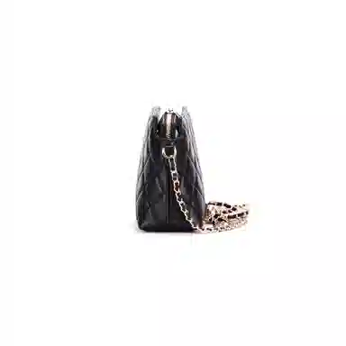 红蜻蜓 菱格链条包小香风真皮 头层牛皮革 斜挎包 小号 女款 黑色/白色/酒红