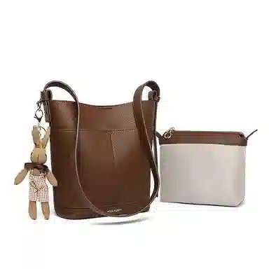 木林森 复古轻奢通勤休闲百搭 合成革 单肩包手提包水桶包 常规 女款 焦糖色/橄榄色/黑色