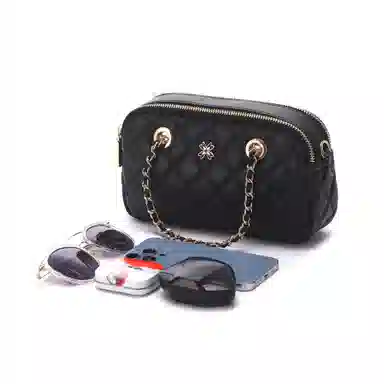 红蜻蜓 头层牛皮 斜挎包 菱格链条 女款 多色