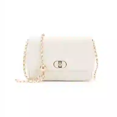 红蜻蜓    时尚百搭 头层牛皮拼超细纤维合成革菱格链条包   女款   白色/黑色  单肩斜挎包