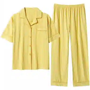 贴身领域 短袖长裤可外穿休闲家居服睡衣套装 女款 黄色