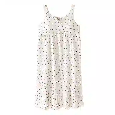 莫代尔 舒适亲肤透气凉感自带可拆卸胸垫防凸点宽肩带设计柔软温和不磨肩胸口蝴蝶结无袖吊带居家休闲可外穿睡裙 女款 白色