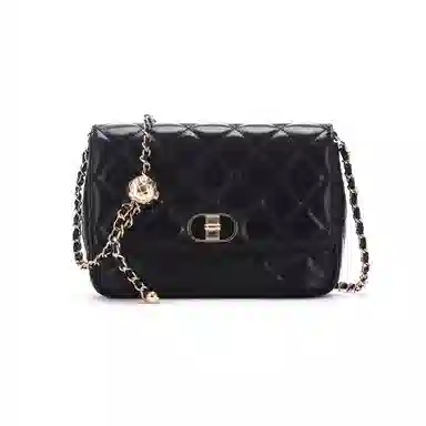 红蜻蜓    时尚百搭 头层牛皮拼超细纤维合成革菱格链条包   女款   白色/黑色  单肩斜挎包