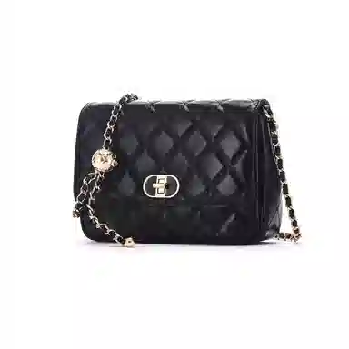 红蜻蜓    时尚百搭 头层牛皮拼超细纤维合成革菱格链条包   女款   白色/黑色  单肩斜挎包