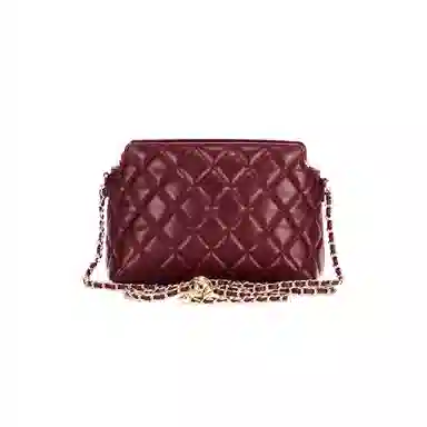 红蜻蜓 菱格链条包小香风真皮 头层牛皮革 斜挎包 小号 女款 黑色/白色/酒红