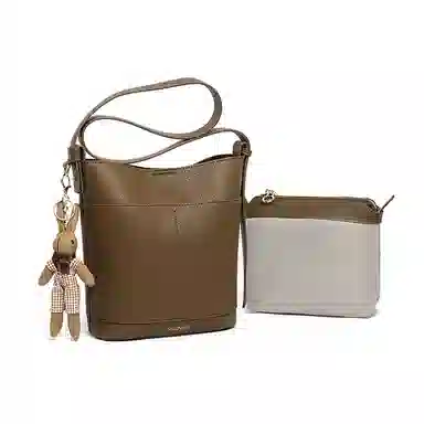 木林森 复古轻奢通勤休闲百搭 合成革 单肩包手提包水桶包 常规 女款 焦糖色/橄榄色/黑色