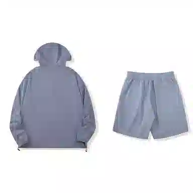 我是大卫 韩版连帽钓鱼防晒服薄款宽松百搭五分短裤休闲运动套装 男款 灰色