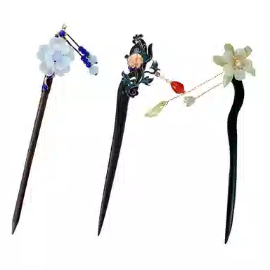 妖娆猫 新中式景泰蓝流苏步摇国潮木 古风盘发头饰配饰国风经典发钗簪子高级感创意 发簪 女款