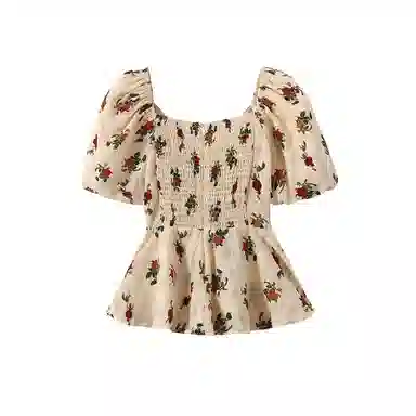 JUFU Vintage Floral Ruffle Tee