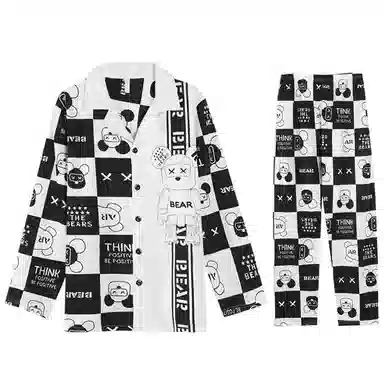 兰缪 休闲简约凉感长袖舒适透气亲肤长裤家居服可外穿睡衣套装 男款 黑色