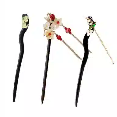 妖娆猫 新中式木质古风发簪女三件套高级感盘发步摇流苏发钗旗袍汉服头饰国风木簪子 发饰 女款