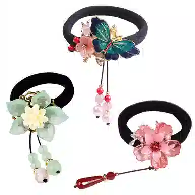 妖娆猫 新中式琉璃弹力绳花朵套装三件套后脑勺皮筋 高级感创意实用儿童 头绳 女款