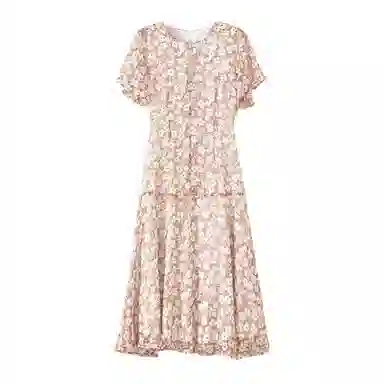 晚白 高腰碎花连衣裙 女款 花色