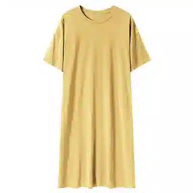 贴身领域 纯色带胸垫薄款套头短袖休闲睡裙 女款 黄色