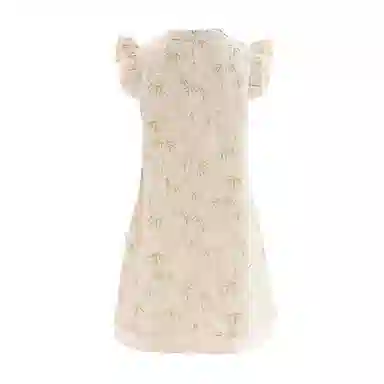 唐狮童装 竹子图案立领飞飞短袖儿童连衣裙 大童 翠绿色