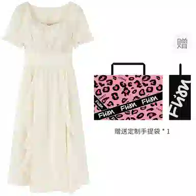 玉儿恋 掌上明珠 法式百搭休闲简约甜美森系仙女荷叶边纯色宽松气质方领收腰温柔仙女中长款长袖连衣裙 女款 杏色