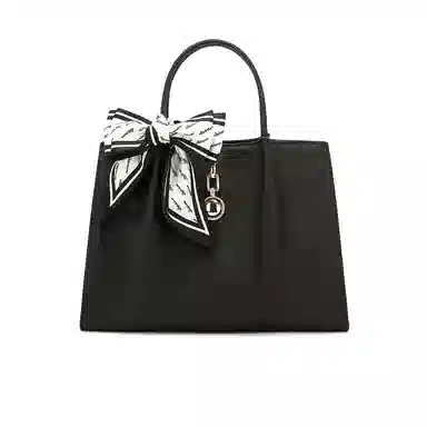 稻草人 简约百搭丝巾大容量通勤款 牛皮革拼合成革 手提包托特包斜挎包单肩包 女款 黑色/米白