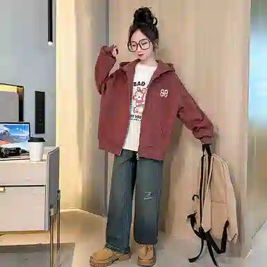 迷乐童堡 童装 新款洋气连帽时髦宽松卫衣 儿童款 砖红色