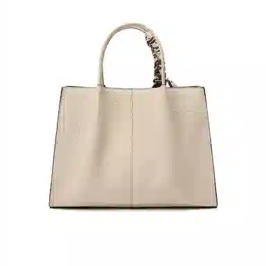 稻草人 简约百搭丝巾大容量通勤款 牛皮革拼合成革 手提包托特包斜挎包单肩包 女款 黑色/米白