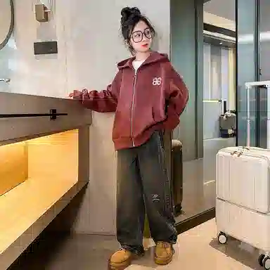 迷乐童堡 童装 新款洋气连帽时髦宽松卫衣 儿童款 砖红色