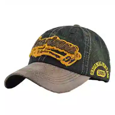 通勤必备神器 尚先生 美式复古牛仔拼接水洗做旧刺绣大头围显脸小遮阳帽 棉 聚酯纤维 鸭舌帽 男女同款情侣款