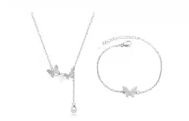 牧言 冷淡风气质简约小众设计高级感 光面立体璀璨蝶梦手饰多蝶流苏锁骨链套装 合金 闪耀蝴蝶手链 女款