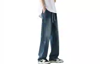 美式高街废土风纯色基础款复古做旧水洗弹力显高百搭宽松休闲直筒垂感舒适牛仔裤 男女同款