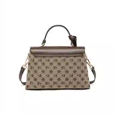 红蜻蜓 经典复古拼接简约高级感 字母小众设计百搭 织物 女包手提斜挎单肩包 春夏季 中号 女款 咖啡色/棕色