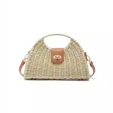 红蜻蜓 时尚复古百搭编织柔软 织物拼合成革 手提单肩包 常规 女款 摩卡棕/杏色