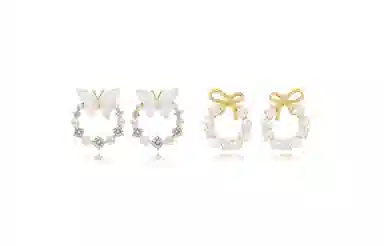 牧言 甜美可爱简约小众设计高级感 立体镂空圆环幻彩蝶梦蝴蝶结小熊耳饰套装 合金 蝴蝶圆圈耳环 女款