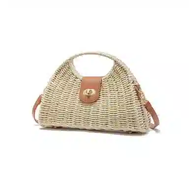 红蜻蜓 时尚复古百搭编织柔软 织物拼合成革 手提单肩包 常规 女款 摩卡棕/杏色